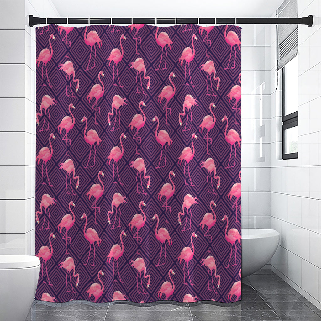 Purple Geometric Flamingo Pattern Print Premium Shower Curtain