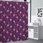 Purple Geometric Flamingo Pattern Print Premium Shower Curtain