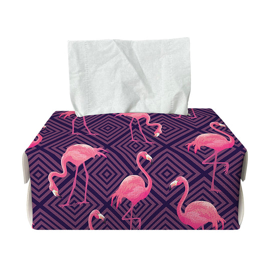 Purple Geometric Flamingo Pattern Print Rectangle Tissue Box Cover