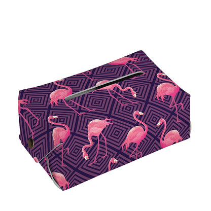 Purple Geometric Flamingo Pattern Print Rectangle Tissue Box Cover