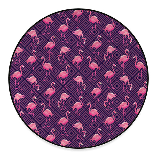 Purple Geometric Flamingo Pattern Print Round Floor Mat