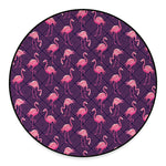 Purple Geometric Flamingo Pattern Print Round Floor Mat