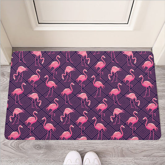 Purple Geometric Flamingo Pattern Print Rubber Doormat