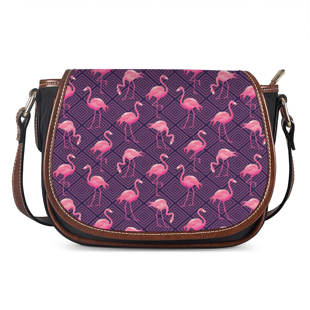 Purple Geometric Flamingo Pattern Print Saddle Bag