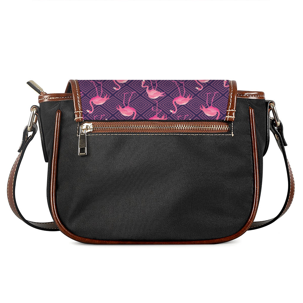 Purple Geometric Flamingo Pattern Print Saddle Bag