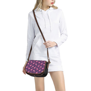 Purple Geometric Flamingo Pattern Print Saddle Bag