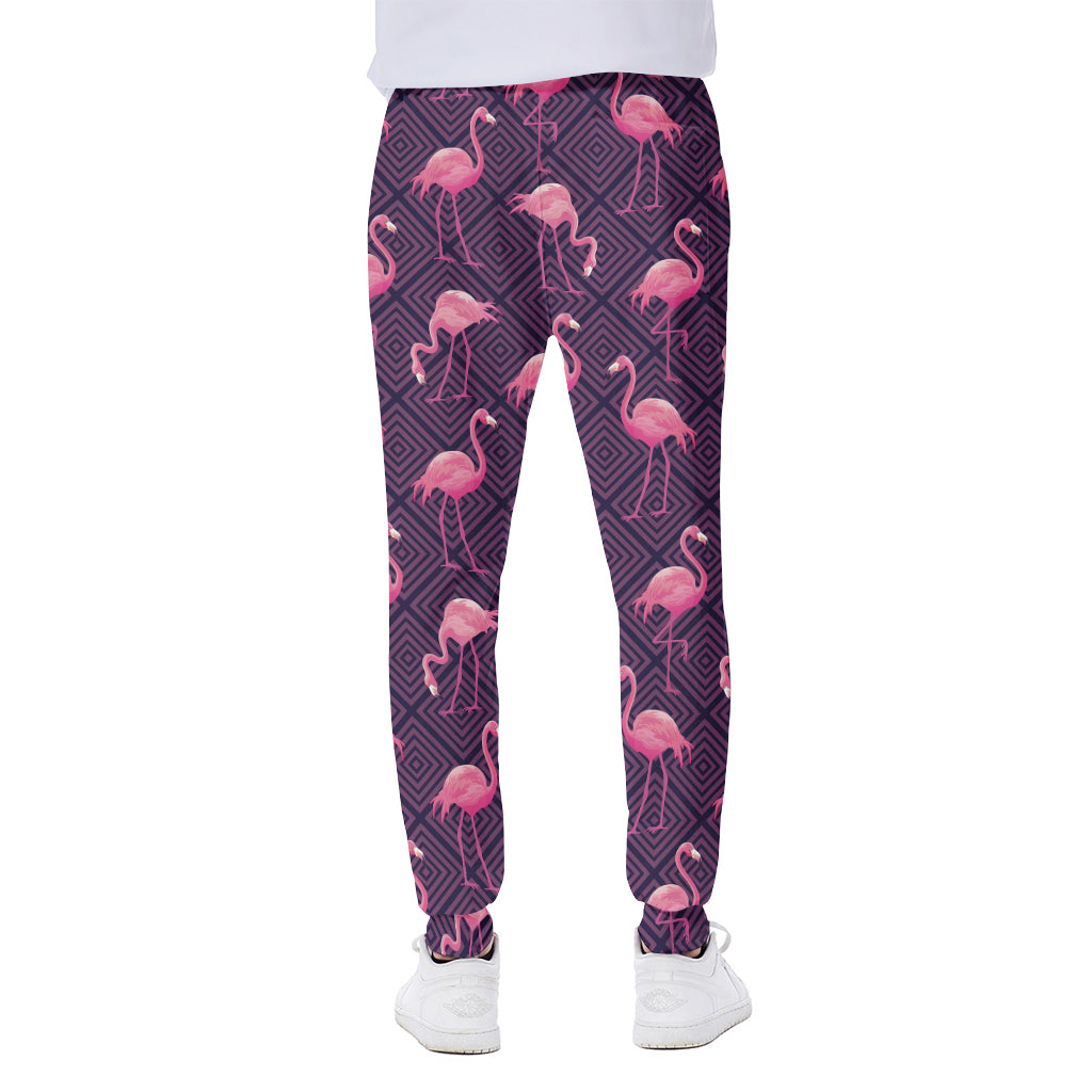 Purple Geometric Flamingo Pattern Print Scuba Joggers