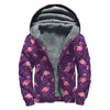 Purple Geometric Flamingo Pattern Print Sherpa Lined Zip Up Hoodie