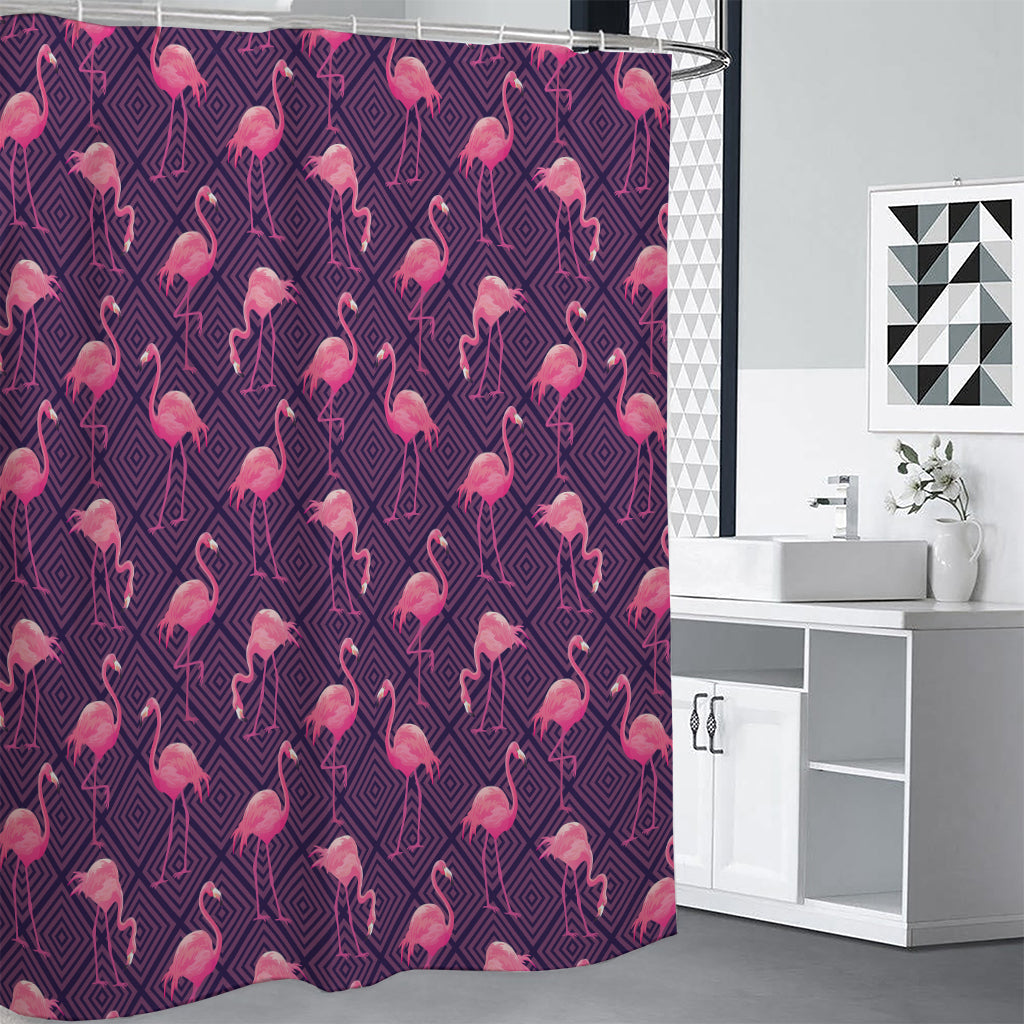 Purple Geometric Flamingo Pattern Print Shower Curtain