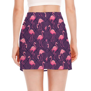 Purple Geometric Flamingo Pattern Print Side Slit Mini Skirt