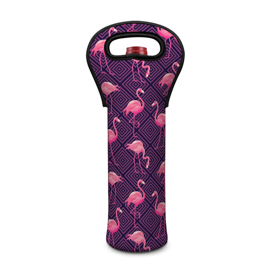 Purple Geometric Flamingo Pattern Print Single Neoprene Wine Tote