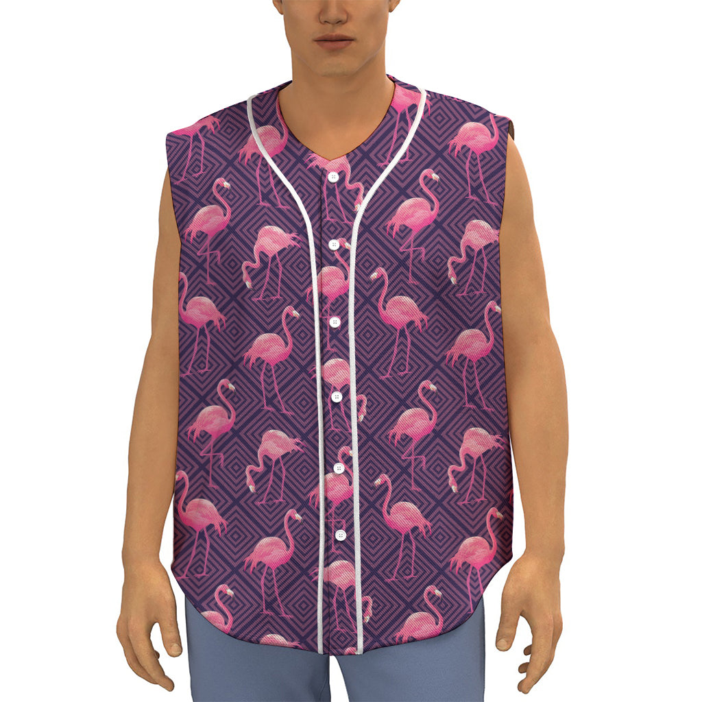 Purple Geometric Flamingo Pattern Print Sleeveless Baseball Jersey