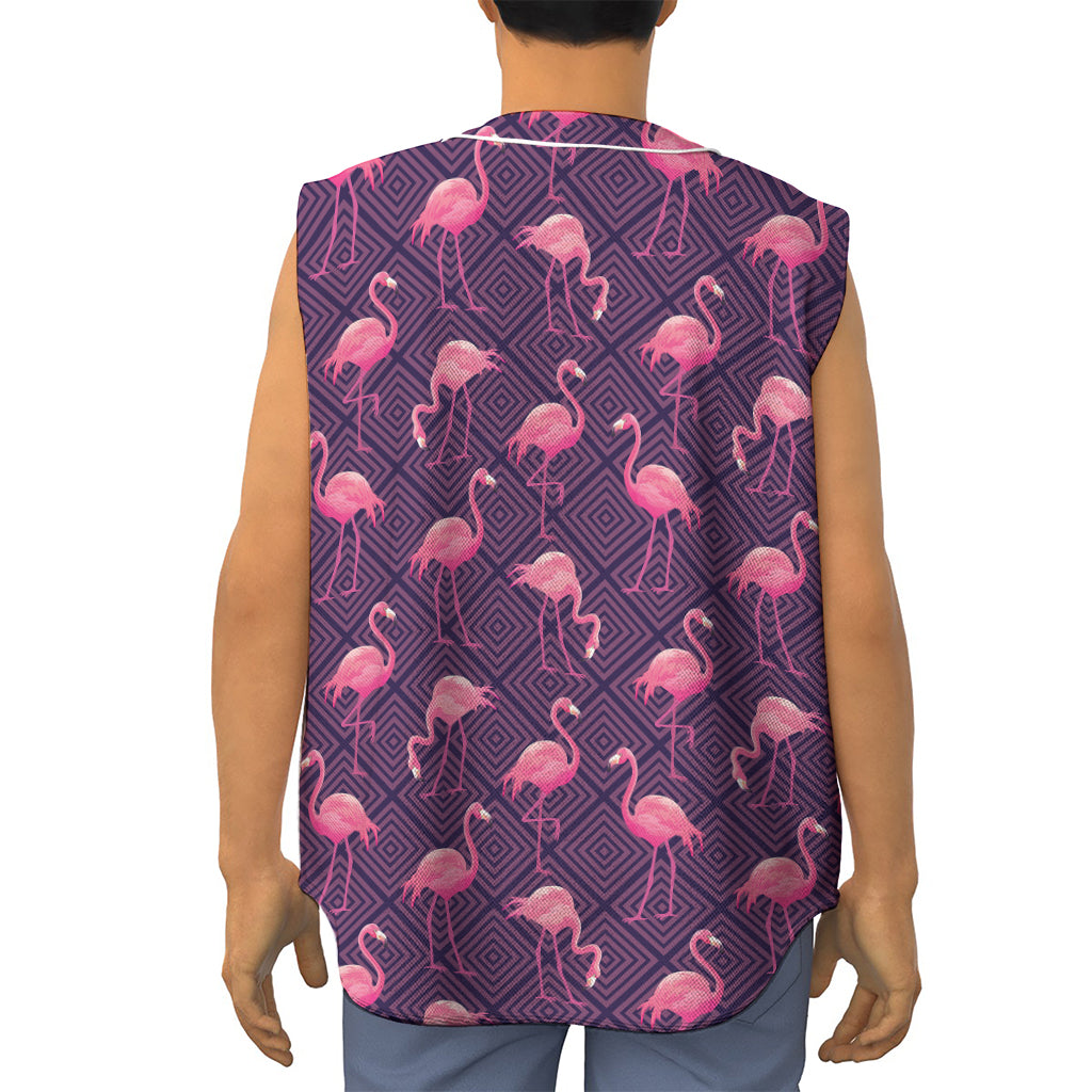 Purple Geometric Flamingo Pattern Print Sleeveless Baseball Jersey