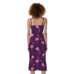 Purple Geometric Flamingo Pattern Print Slim Fit Midi Cami Dress