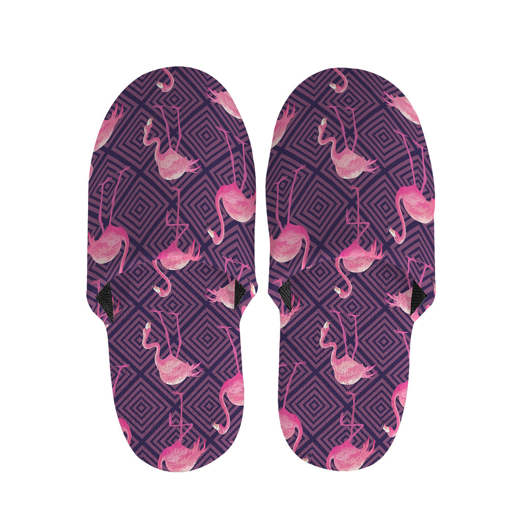 Purple Geometric Flamingo Pattern Print Slippers