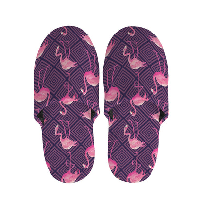 Purple Geometric Flamingo Pattern Print Slippers