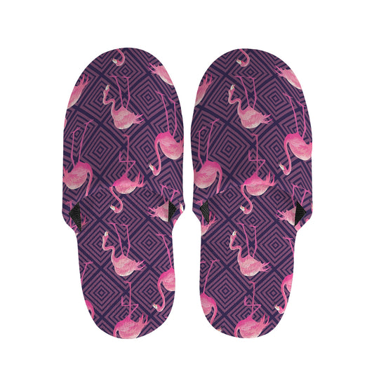 Purple Geometric Flamingo Pattern Print Slippers