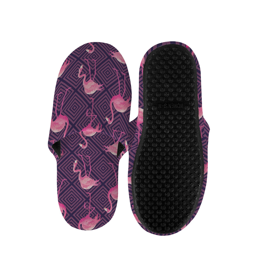 Purple Geometric Flamingo Pattern Print Slippers