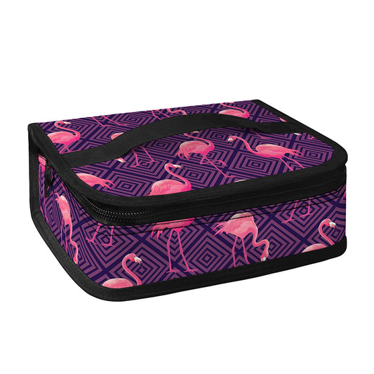 Purple Geometric Flamingo Pattern Print Small Lunch Bag