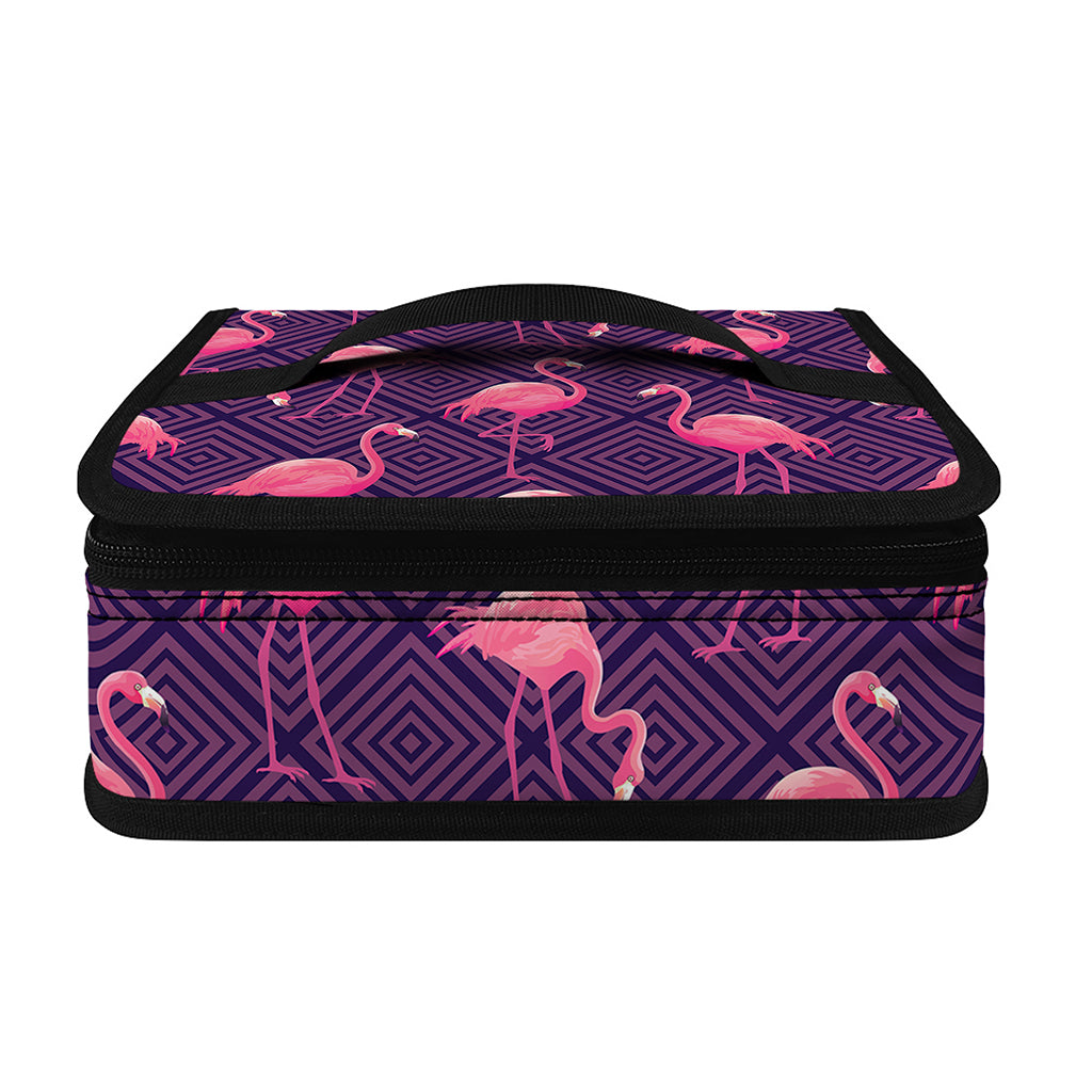 Purple Geometric Flamingo Pattern Print Small Lunch Bag