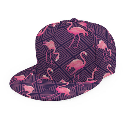 Purple Geometric Flamingo Pattern Print Snapback Cap