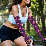Purple Geometric Flamingo Pattern Print Sun Protection Arm Sleeves