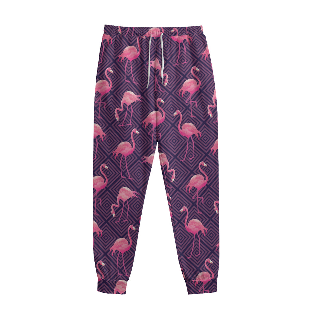 Purple Geometric Flamingo Pattern Print Sweatpants