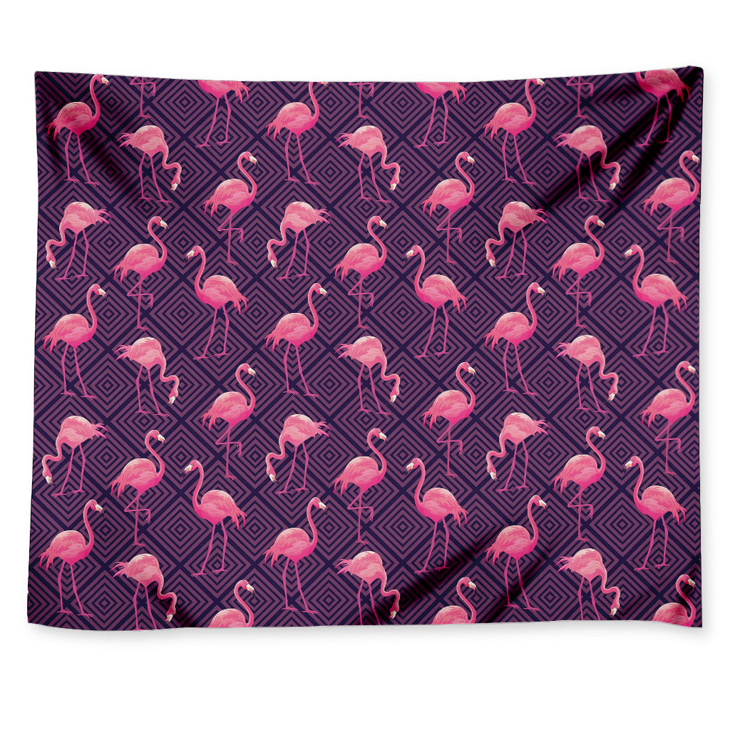 Purple Geometric Flamingo Pattern Print Tapestry