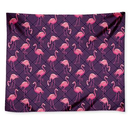 Purple Geometric Flamingo Pattern Print Tapestry