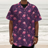 Purple Geometric Flamingo Pattern Print Textured Short Sleeve Shirt