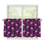 Purple Geometric Flamingo Pattern Print Tier Curtains