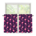 Purple Geometric Flamingo Pattern Print Tier Curtains