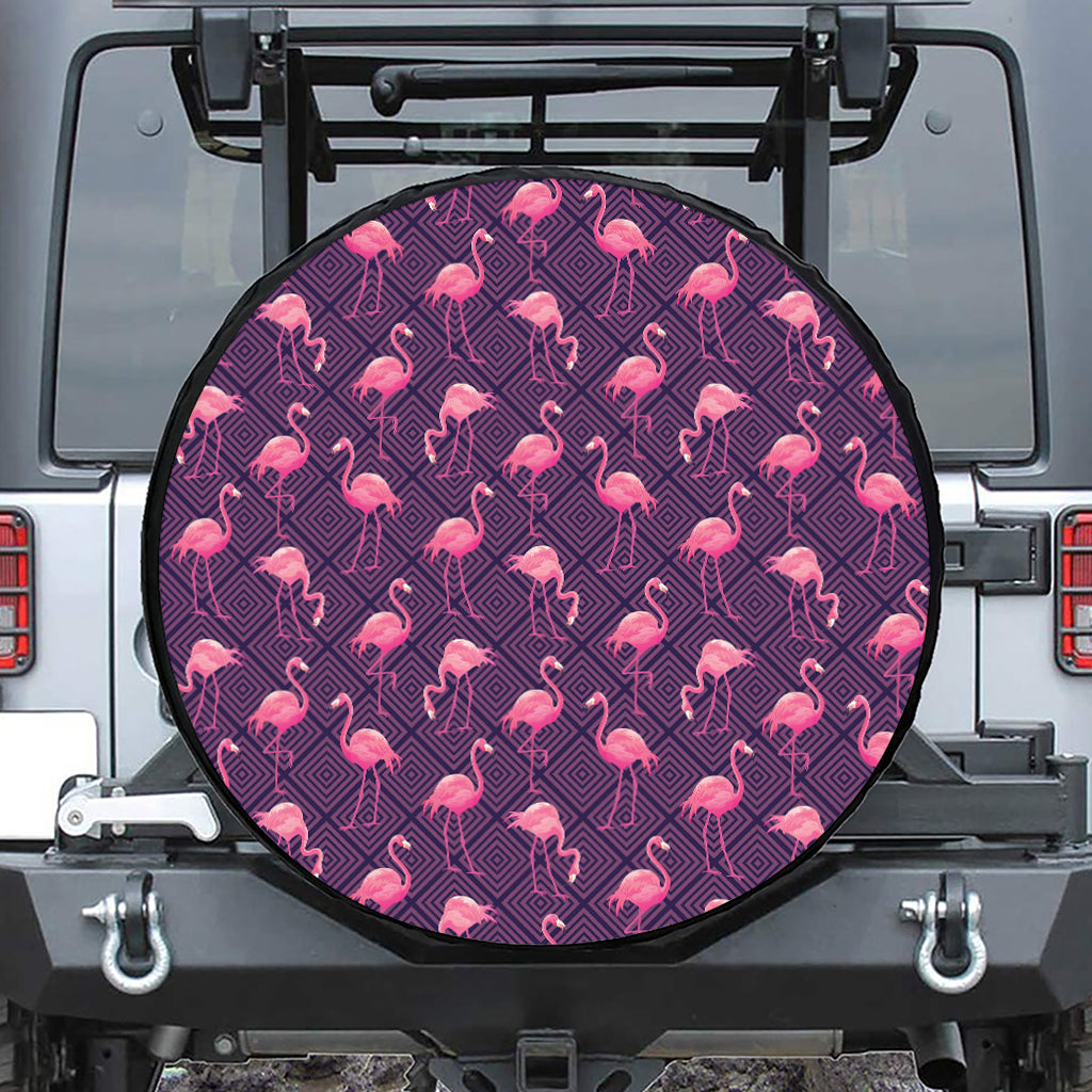 Purple Geometric Flamingo Pattern Print Tire Cover