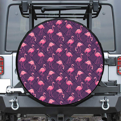 Purple Geometric Flamingo Pattern Print Tire Cover
