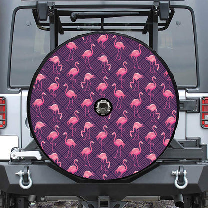 Purple Geometric Flamingo Pattern Print Tire Cover With Camera Hole