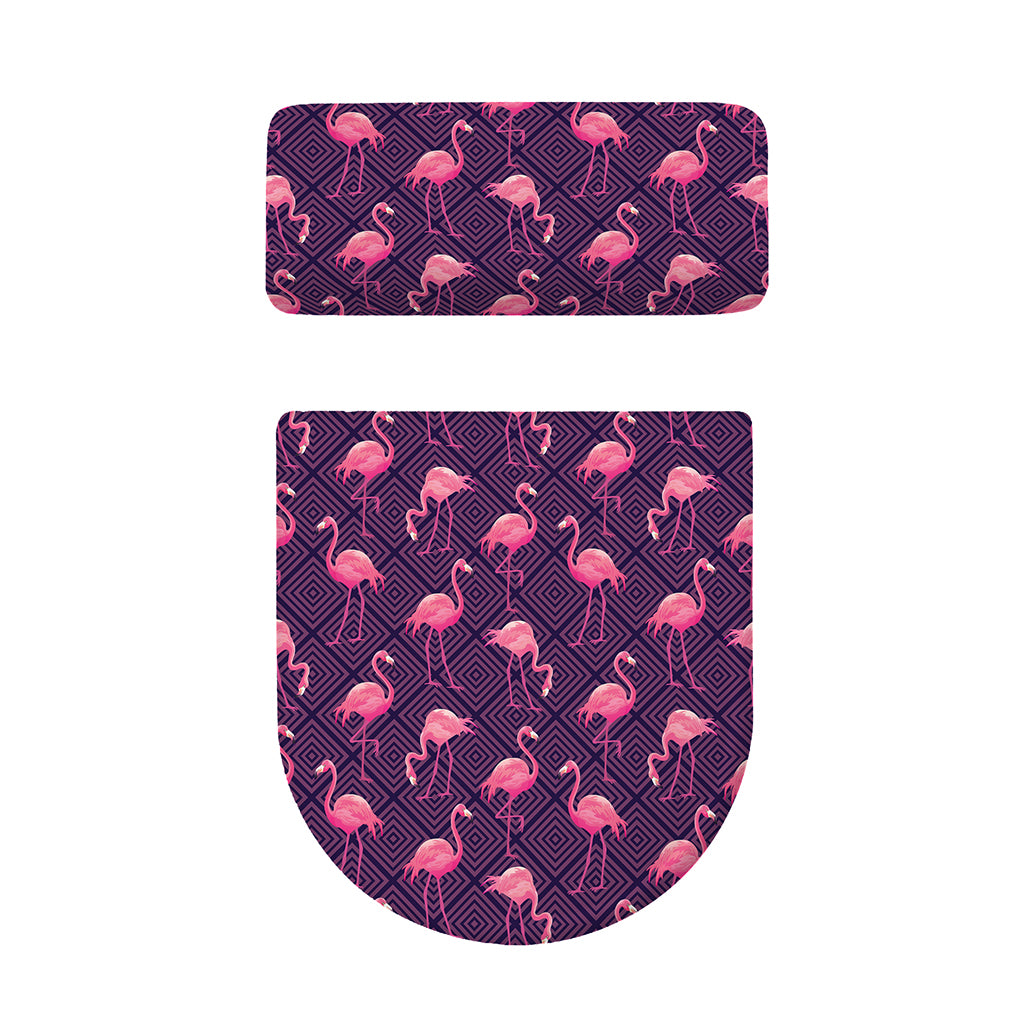 Purple Geometric Flamingo Pattern Print Toilet Lid And Tank Cover Set