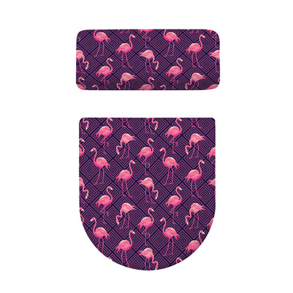 Purple Geometric Flamingo Pattern Print Toilet Lid And Tank Cover Set