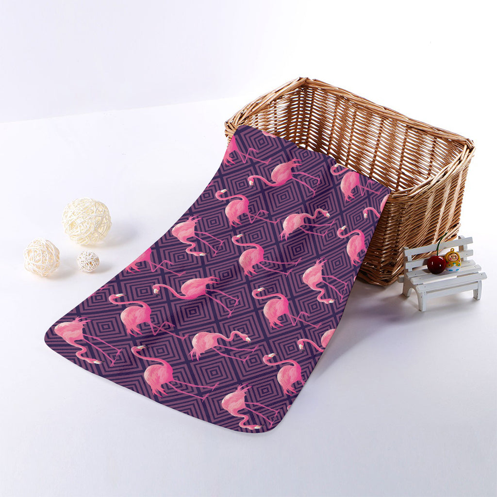 Purple Geometric Flamingo Pattern Print Towel