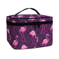 Purple Geometric Flamingo Pattern Print Travel Makeup Bag