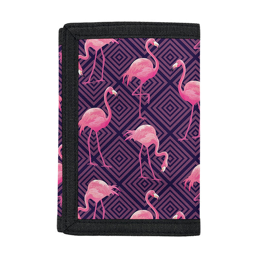 Purple Geometric Flamingo Pattern Print Trifold Wallet
