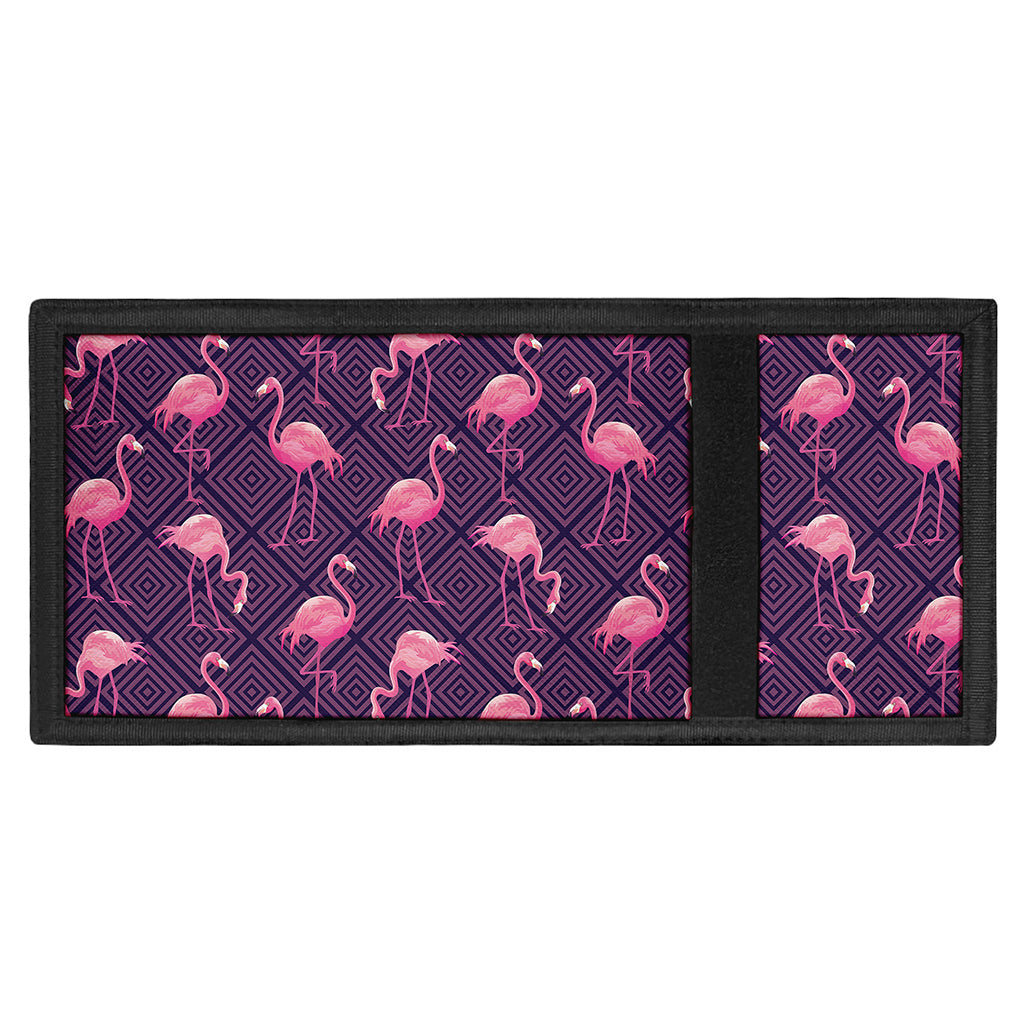 Purple Geometric Flamingo Pattern Print Trifold Wallet
