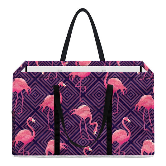 Purple Geometric Flamingo Pattern Print Utility Tote Bag