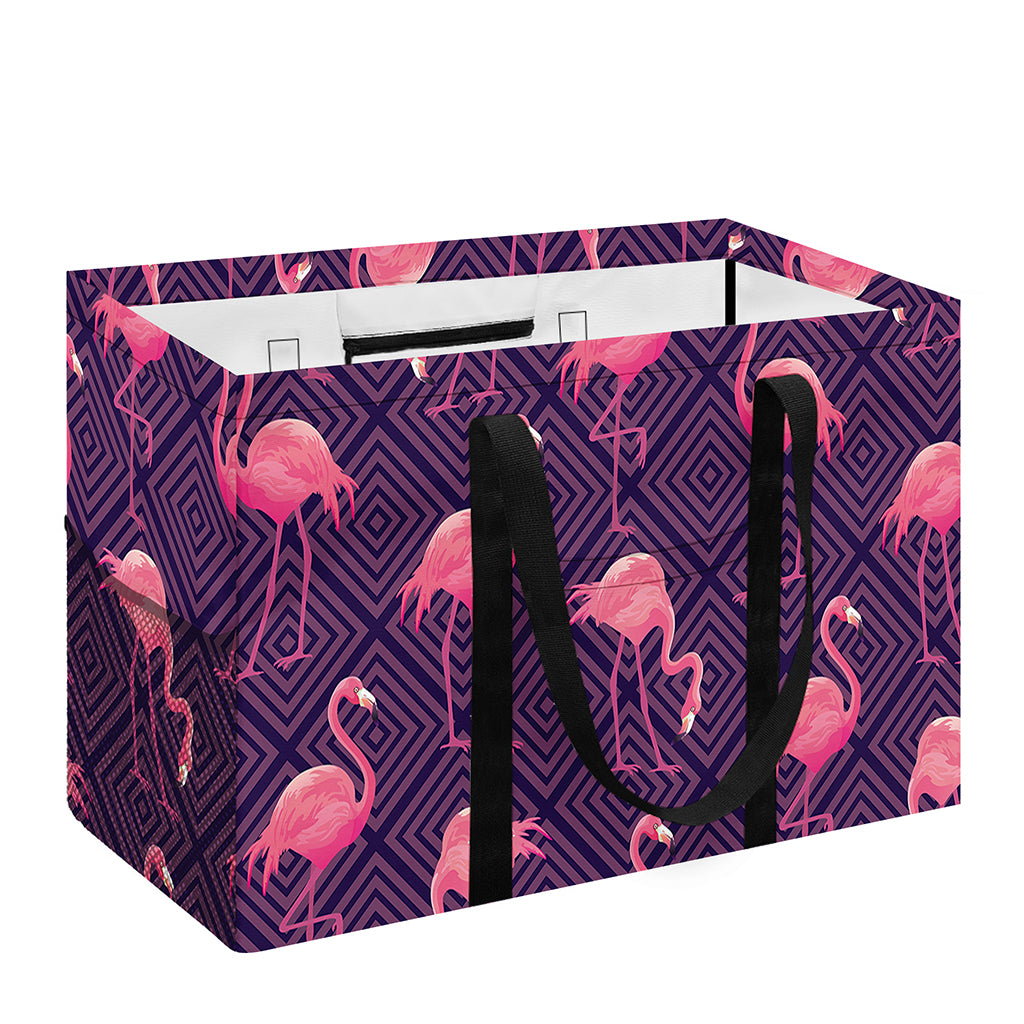 Purple Geometric Flamingo Pattern Print Utility Tote Bag
