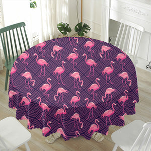 Purple Geometric Flamingo Pattern Print Waterproof Round Tablecloth