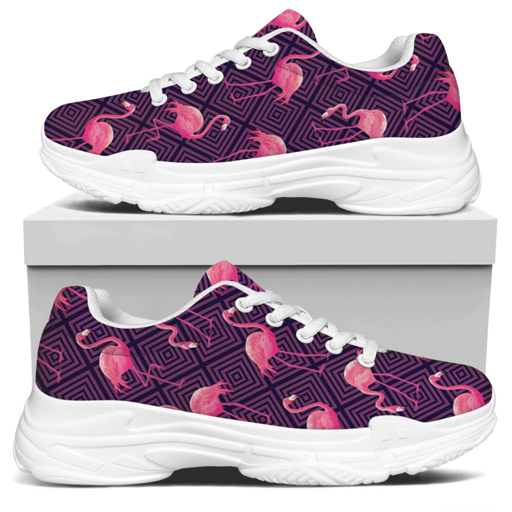 Purple Geometric Flamingo Pattern Print White Chunky Shoes