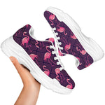 Purple Geometric Flamingo Pattern Print White Chunky Shoes