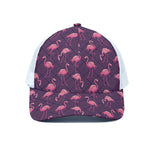 Purple Geometric Flamingo Pattern Print White Mesh Trucker Cap
