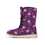 Purple Geometric Flamingo Pattern Print Winter Boots