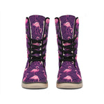 Purple Geometric Flamingo Pattern Print Winter Boots