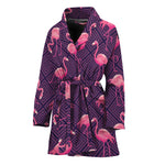 Purple Geometric Flamingo Pattern Print Women's Bathrobe